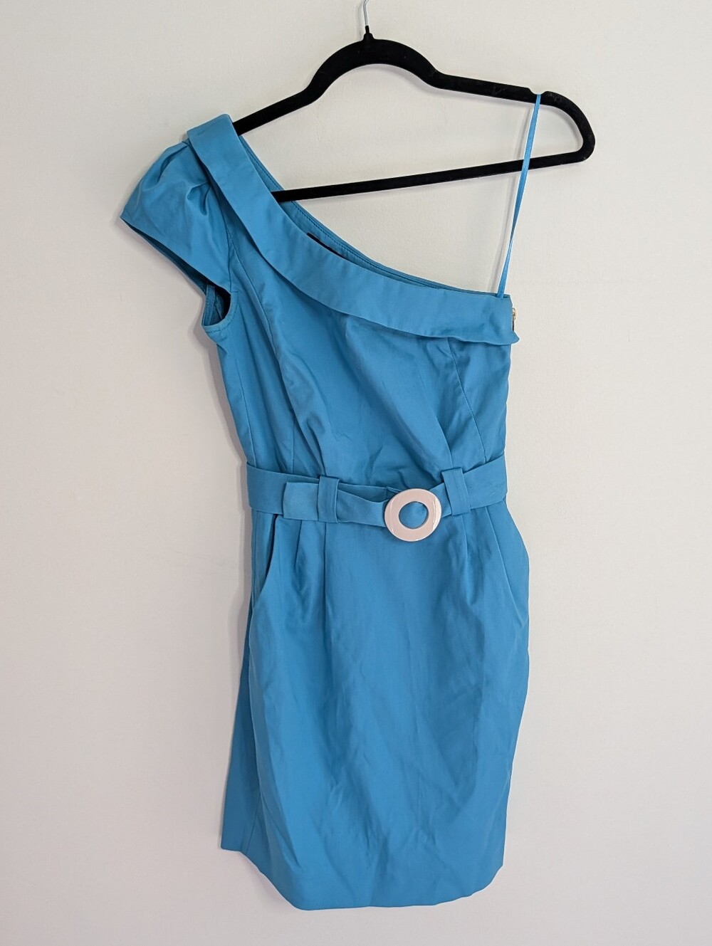 French Connection One Shoulder Belted Dress Size 0 - With Pockets!